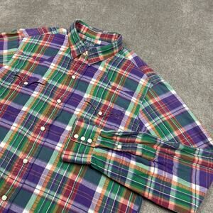 Polo Ralph Lauren Shirt Mens Large Pearl Snap Western Plaid Long Sleeve
